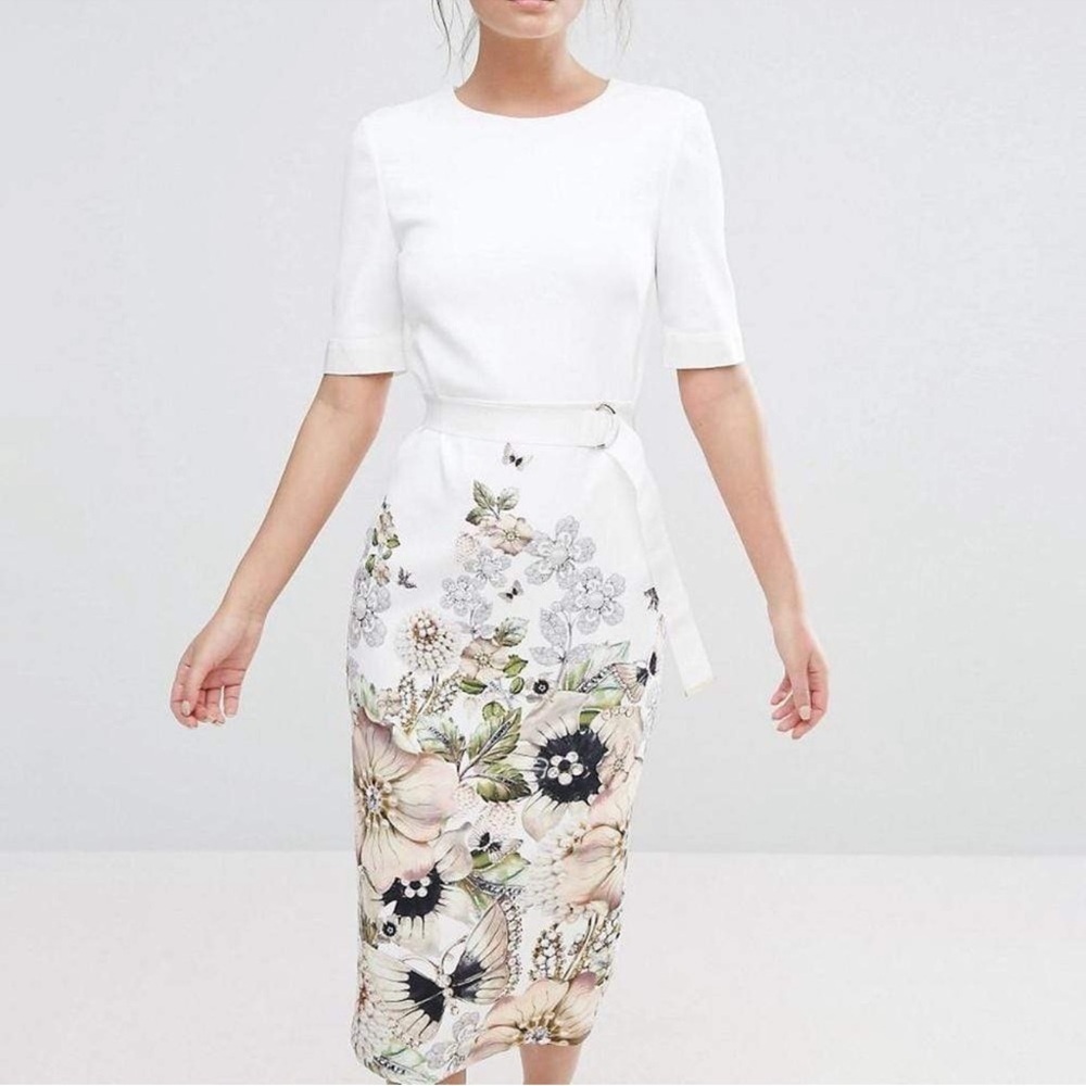 Ted Baker Layli Gem Gardens Ivory Short Sleeve Midi Dress Ted Baker 1/US Small - Picture 2 of 16